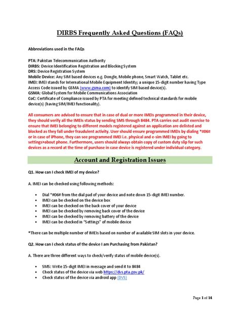 dirbs|DIRBS Frequently Asked Questions (FAQs) .